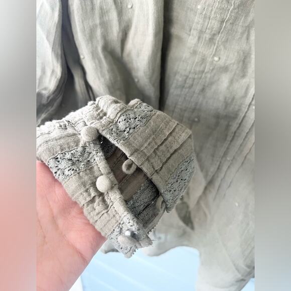 Sundance Victorian 100% cotton blouse olive green peasant high neck boho summer - Picture 6 of 9